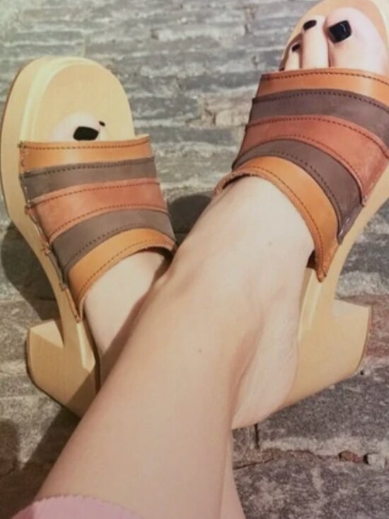 Swedish Hasbeens Tan and Brown Leather Clogs Size 40 - Picture 2 of 12